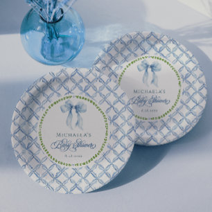 Assiettes En Carton Baby shower avec un nœud floral aquarelle grandmil