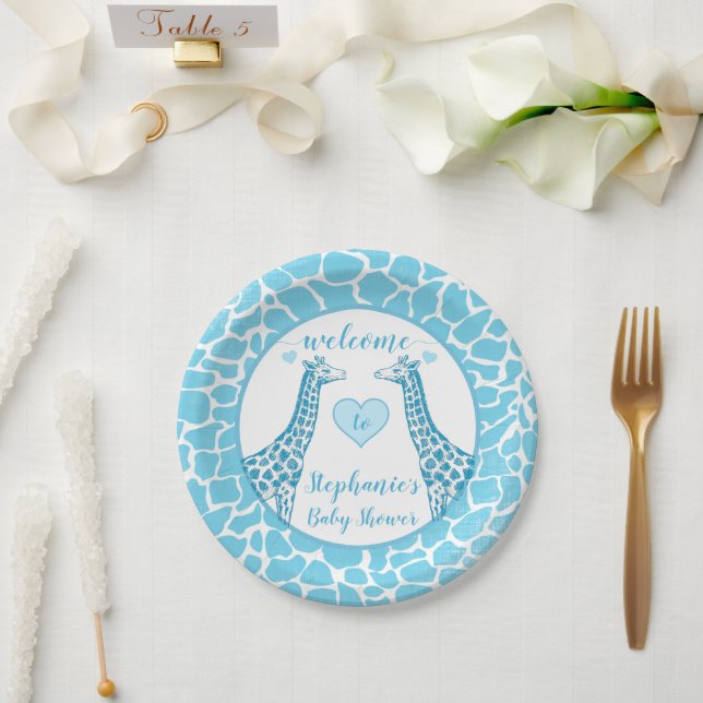 Assiettes En Carton Baby shower Baby Boy Blue Giraffe (Mariage)