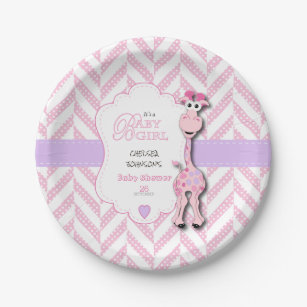 Assiettes En Carton Baby shower Baby Pink Giraffe