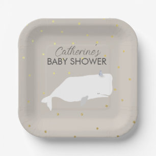 Assiettes En Carton Baby shower baleine blanche beige neutre