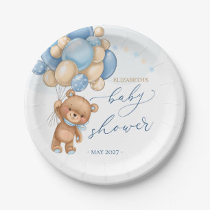 Assiettes En Carton Baby shower Ballons Bleus Ours Teddy