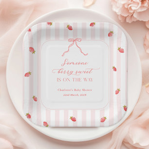 Assiettes En Carton Baby Shower « Bandes roses, baie sucrée »