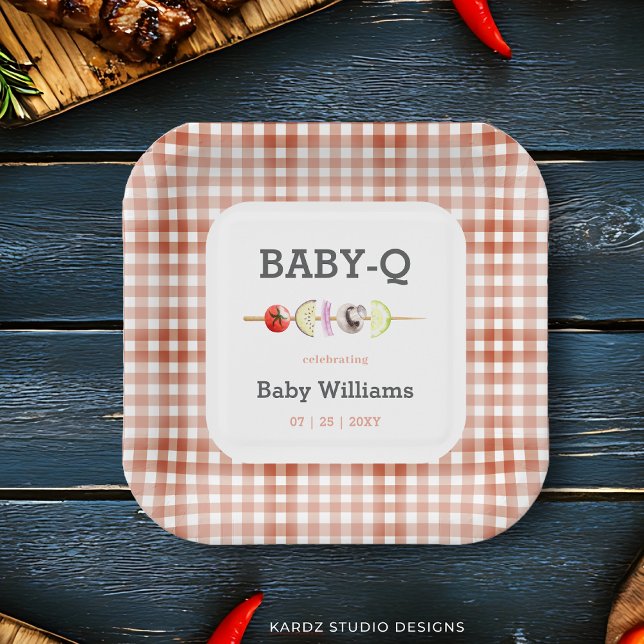 Assiettes En Carton Baby shower BBQ neutre pour bébé (Plate shown in 7 inches size. 9 inch also available, personalize before checkout.)