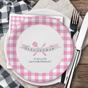 Assiettes En Carton Baby shower BBQ Vintage Typographie Rose Marine Bl