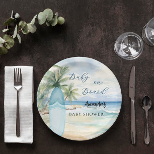Assiettes En Carton Baby shower bébé à bord de la planche de surf