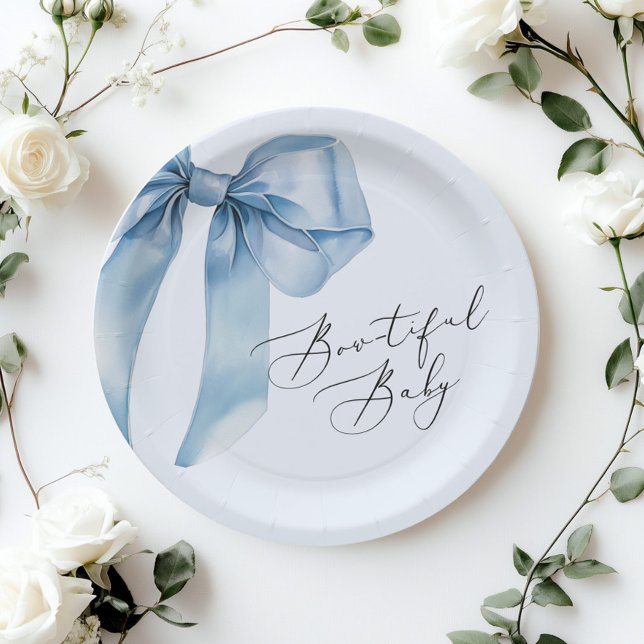 Assiettes En Carton Baby shower Bébé Bleu Bow Bowtiful (Créateur téléchargé)
