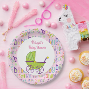 Assiettes En Carton Baby shower bébé fille 9 pouces Plaque