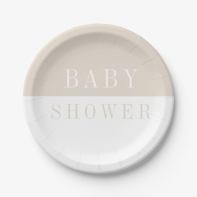 Assiettes En Carton Baby shower beige simple et moderne (Devant)