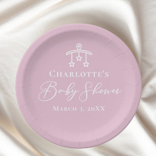 Assiettes En Carton Baby shower blanc rose chic minimaliste