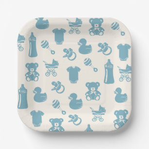 Assiettes En Carton Baby shower bleu