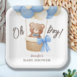 Assiettes En Carton Baby shower bleu bleu bleu Ours en peluche