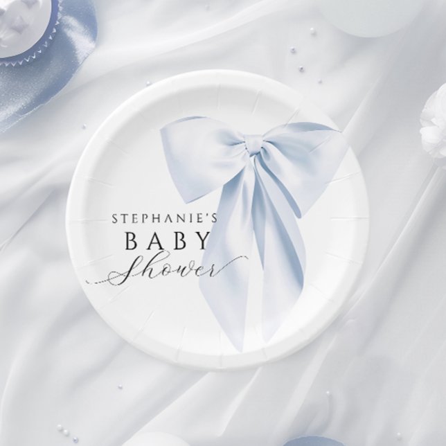 Assiettes En Carton Baby shower Bleu Bow arrondi (Créateur téléchargé)
