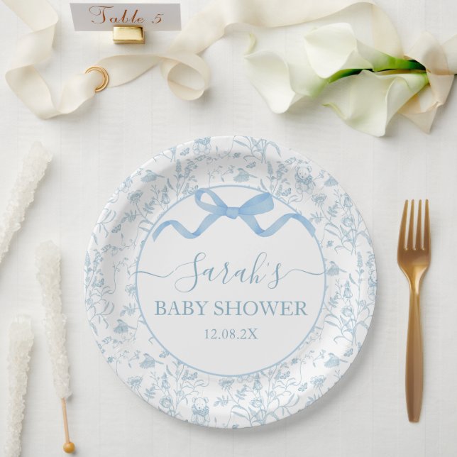 Assiettes En Carton Baby shower bleu Bow garçon (Mariage)