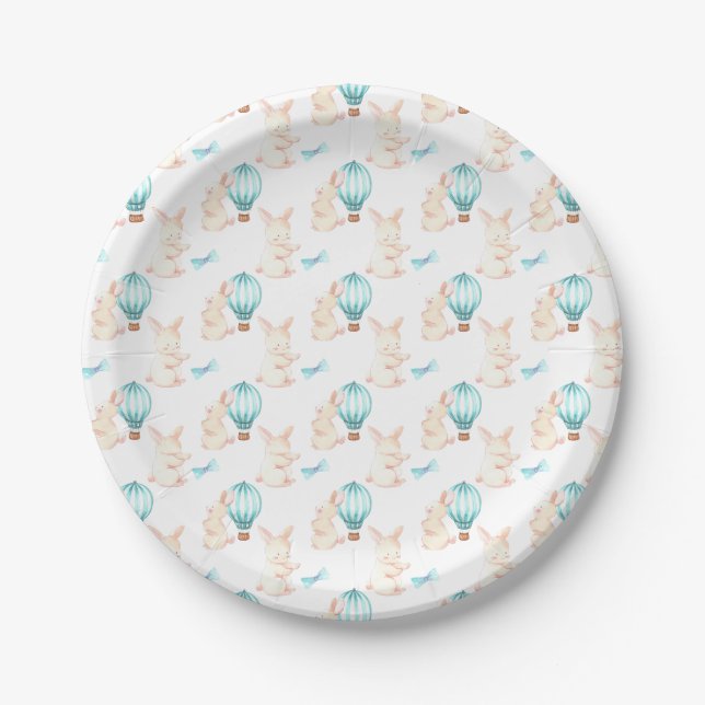Assiettes En Carton Baby shower bleu Bunny Dreams (Devant)