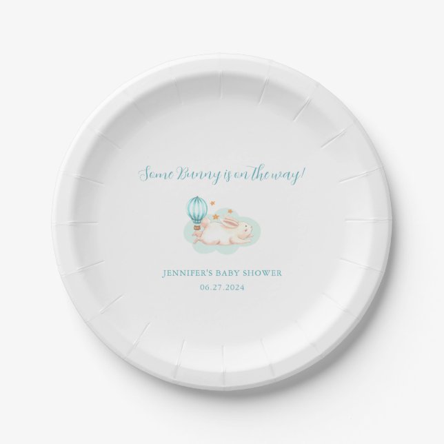 Assiettes En Carton Baby shower bleu Bunny Dreams (Devant)