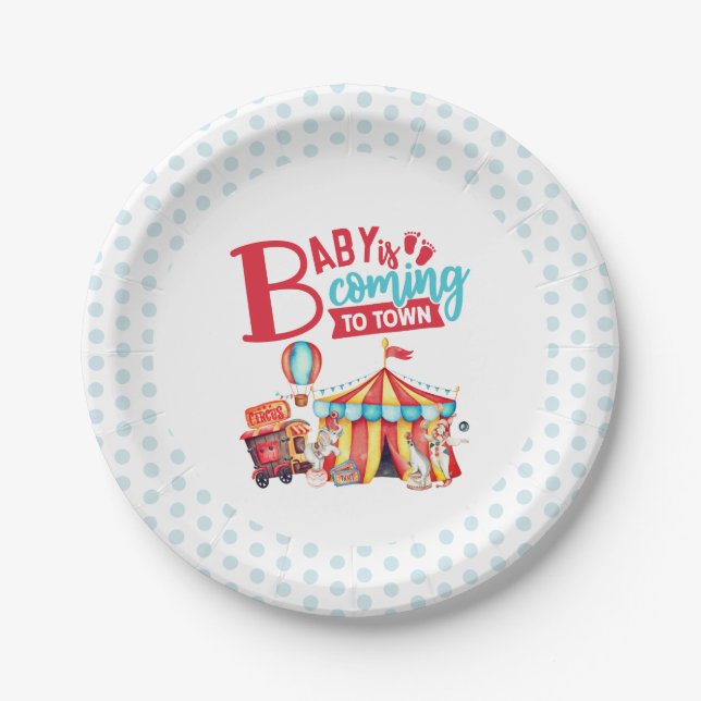 Assiettes En Carton Baby shower bleu Carnival Circus (Devant)