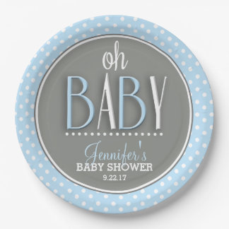 Assiettes En Carton Baby shower bleu chic moderne