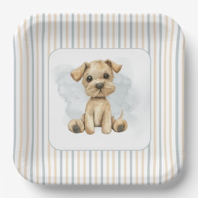 Assiettes En Carton Baby shower bleu Chiot Bleu Cute Oh Boy (Recto)