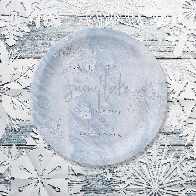 Assiettes En Carton Baby shower Bleu de flocons d'hiver d'argent conge (Créateur téléchargé)