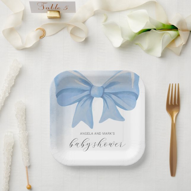 Assiettes En Carton Baby shower bleu-duvet en aquarelle (Mariage)