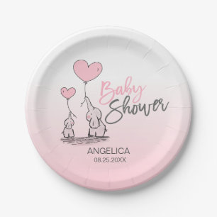 Assiettes En Carton Baby shower bleu gris rose moderne de FILLE