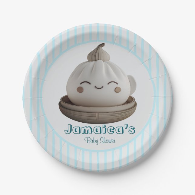 Assiettes En Carton Baby shower Bleu Little Dumpling (Devant)