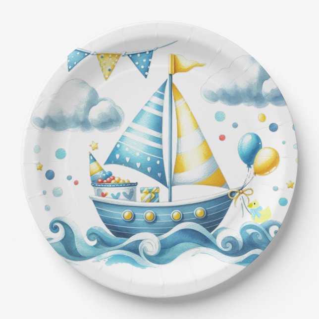 Assiettes En Carton Baby shower bleu marine (Devant)