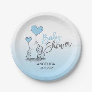 Assiettes En Carton Baby shower bleu moderne de GARÇON d'éléphant d