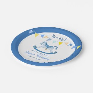 Assiettes En Carton Baby shower bleu rocking hobby cheval nom personna