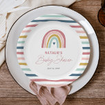 Assiettes En Carton Baby shower bleu rose arc-en-ciel<br><div class="desc">Les plaques en papier en Baby shower bleu arc-en-ciel Boho rose présentent un adorable duo d'arc-en-ciel dans les tons rose,  roux,  moutarde,  aqua et marine,  ainsi que la calligraphie moderne.</div>