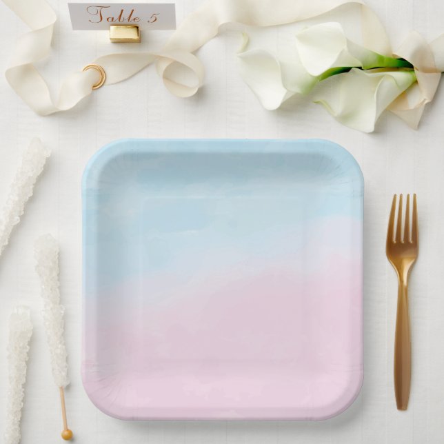Assiettes En Carton Baby shower bleu rose ombre genre neutre (Mariage)