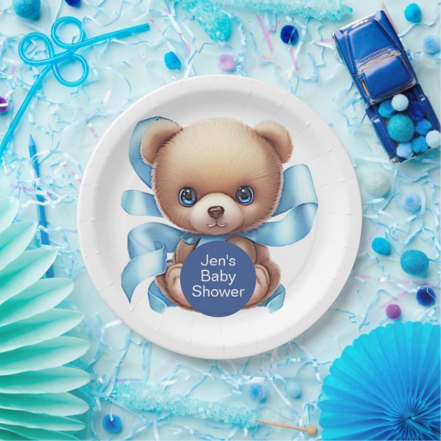 Assiettes En Carton Baby shower Bleu Teddy Bear (Fête)