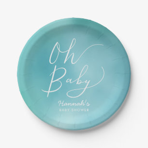 Assiettes En Carton Baby shower bleu turquoise moderne d'Ombre
