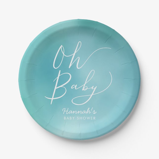Assiettes En Carton Baby shower bleu turquoise moderne d'Ombre (Devant)