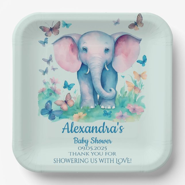 Assiettes En Carton Baby shower Blue Baby Elephant (Recto)