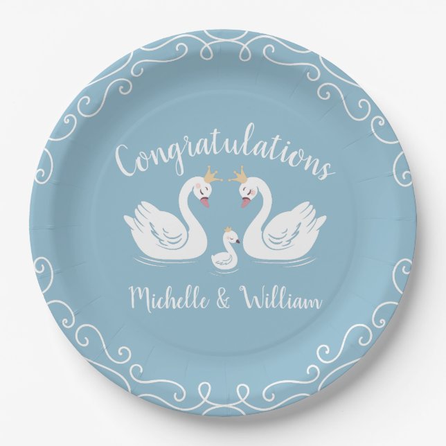 Assiettes En Carton Baby shower Blue Boy Swan (Devant)