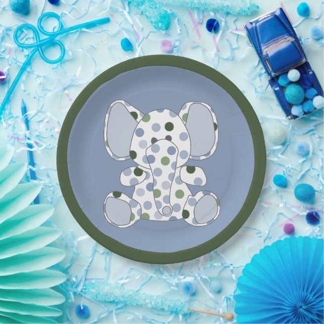 Assiettes En Carton Baby shower Blue Elephant (Fête)
