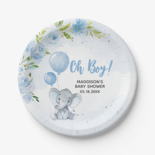 Assiettes En Carton Baby shower Blue Elephant