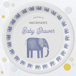 Assiettes En Carton Baby shower Blue Elephant
