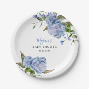 Assiettes En Carton Baby shower Blue Floral Boy