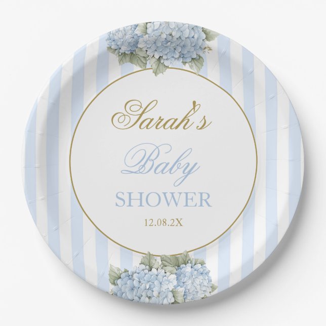 Assiettes En Carton Baby shower Blue Hydrangea (Devant)