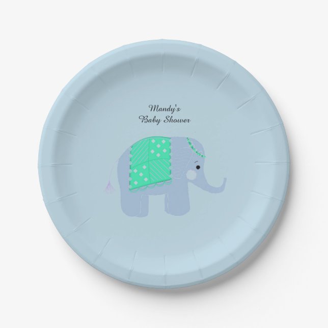 Assiettes En Carton Baby shower Blue Indian Elephant (Devant)