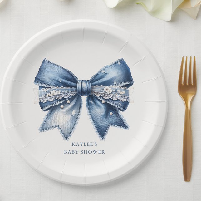 Assiettes En Carton Baby shower Blue Jean Bow (Créateur téléchargé)