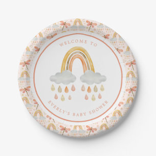 Assiettes En Carton Baby Shower Bohème Arc-en-Ciel Libellule Aquarelle