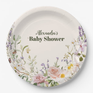Assiettes En Carton Baby Shower Bohème Fleur Sauvage Rose Élégante