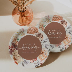 Assiettes En Carton Baby Shower Bohème Floral Café "L'amour est en tra