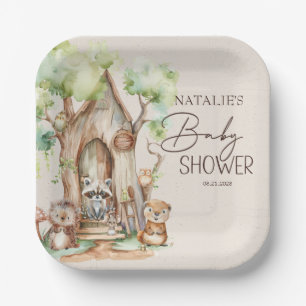 Assiettes En Carton Baby shower Boho Animaux des bois