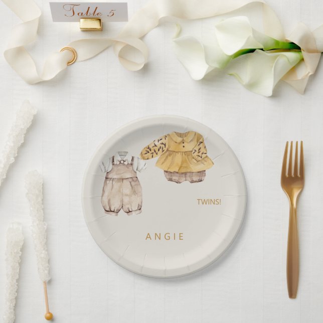 Assiettes En Carton Baby shower Boho Cream Twins (Mariage)