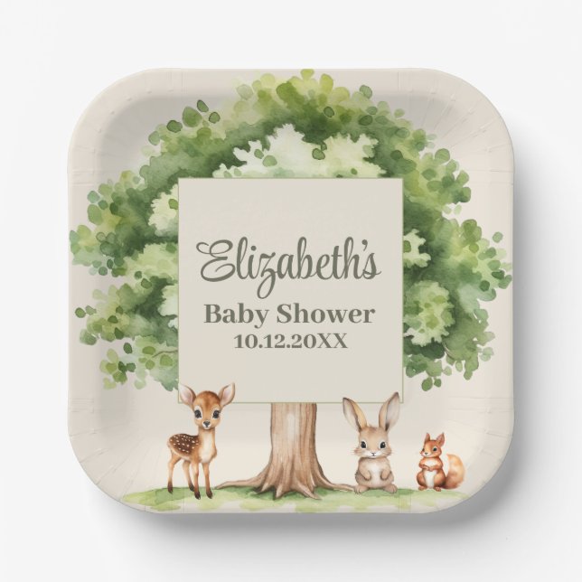 Assiettes En Carton Baby shower Boho Cute Woodland Animaux (Recto)