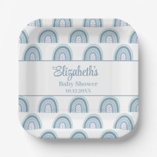Assiettes En Carton Baby shower Boho Dusty Blue Rainbow